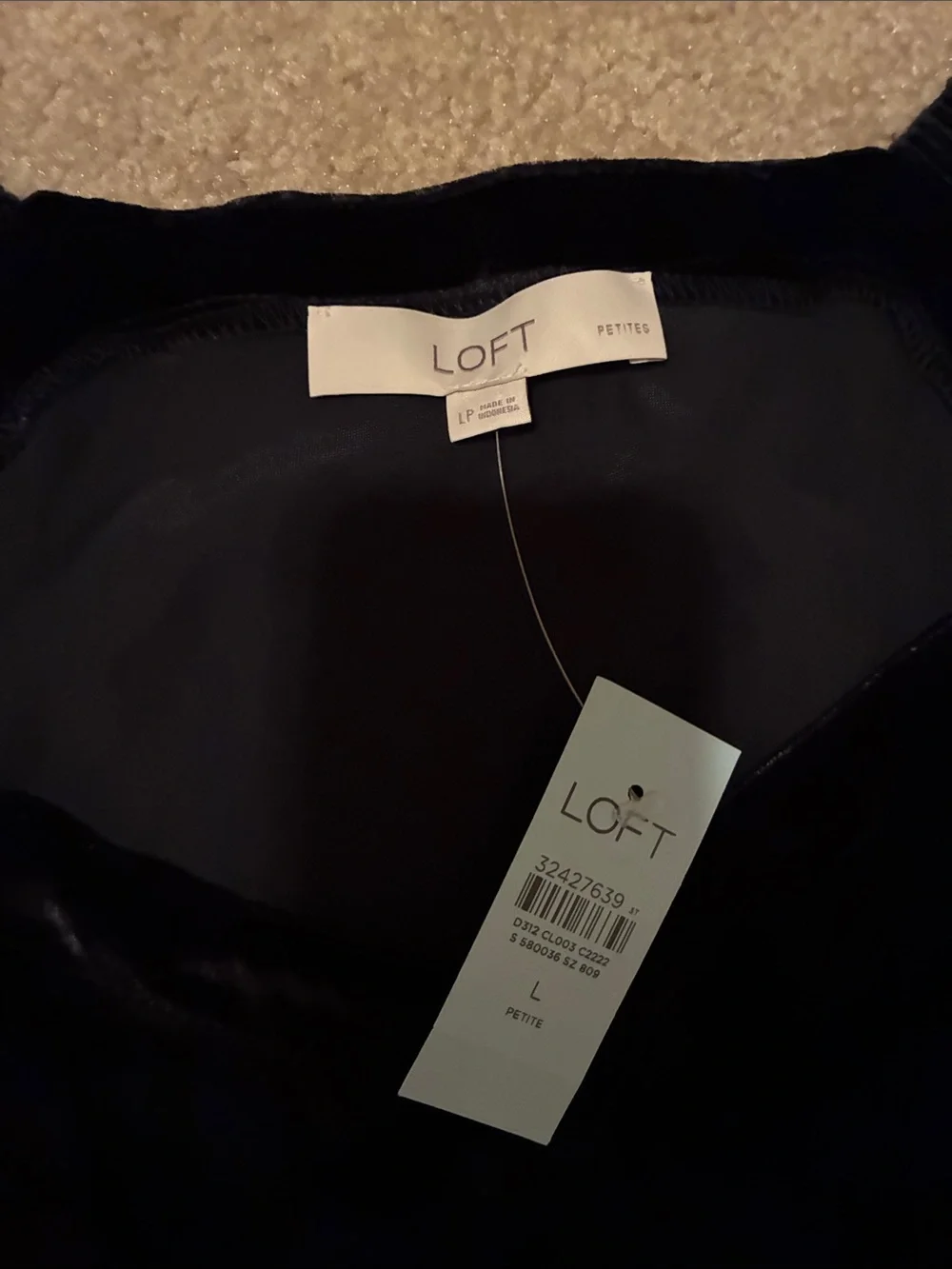 LOFT Black Velvet V-Neck Puff Sleeve Blouse